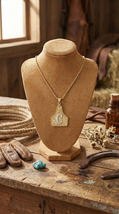 Cow tag necklace