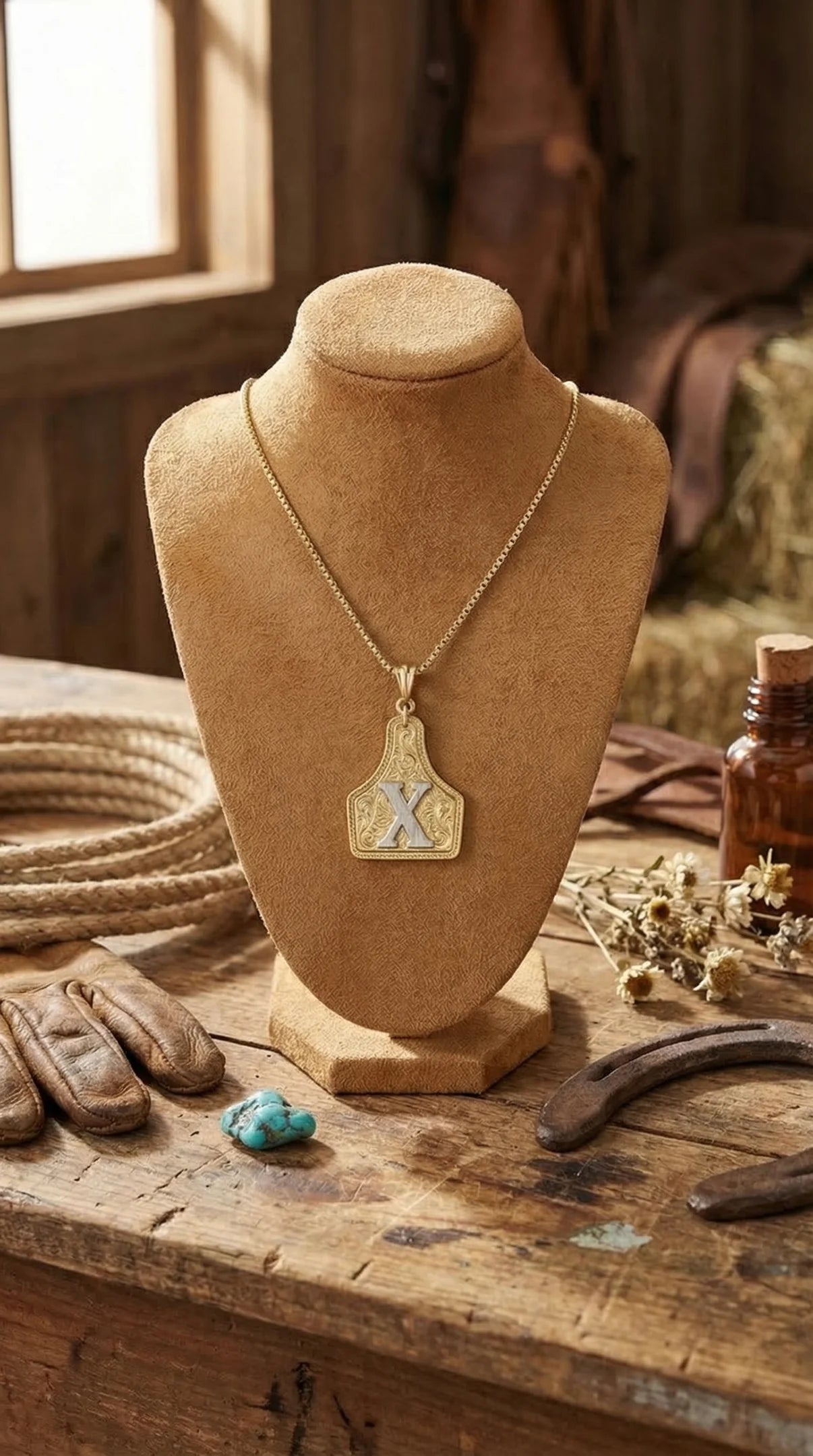 Cow tag necklace