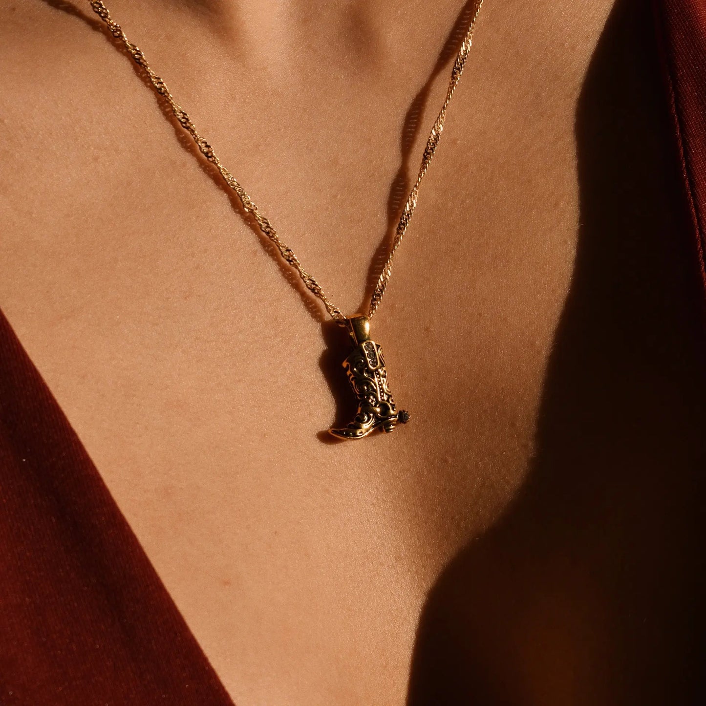 Vintage Gold Western Boot Necklace