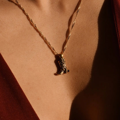 Vintage Gold Western Boot Necklace