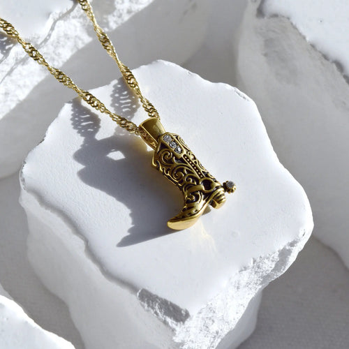 Vintage Gold Western Boot Necklace