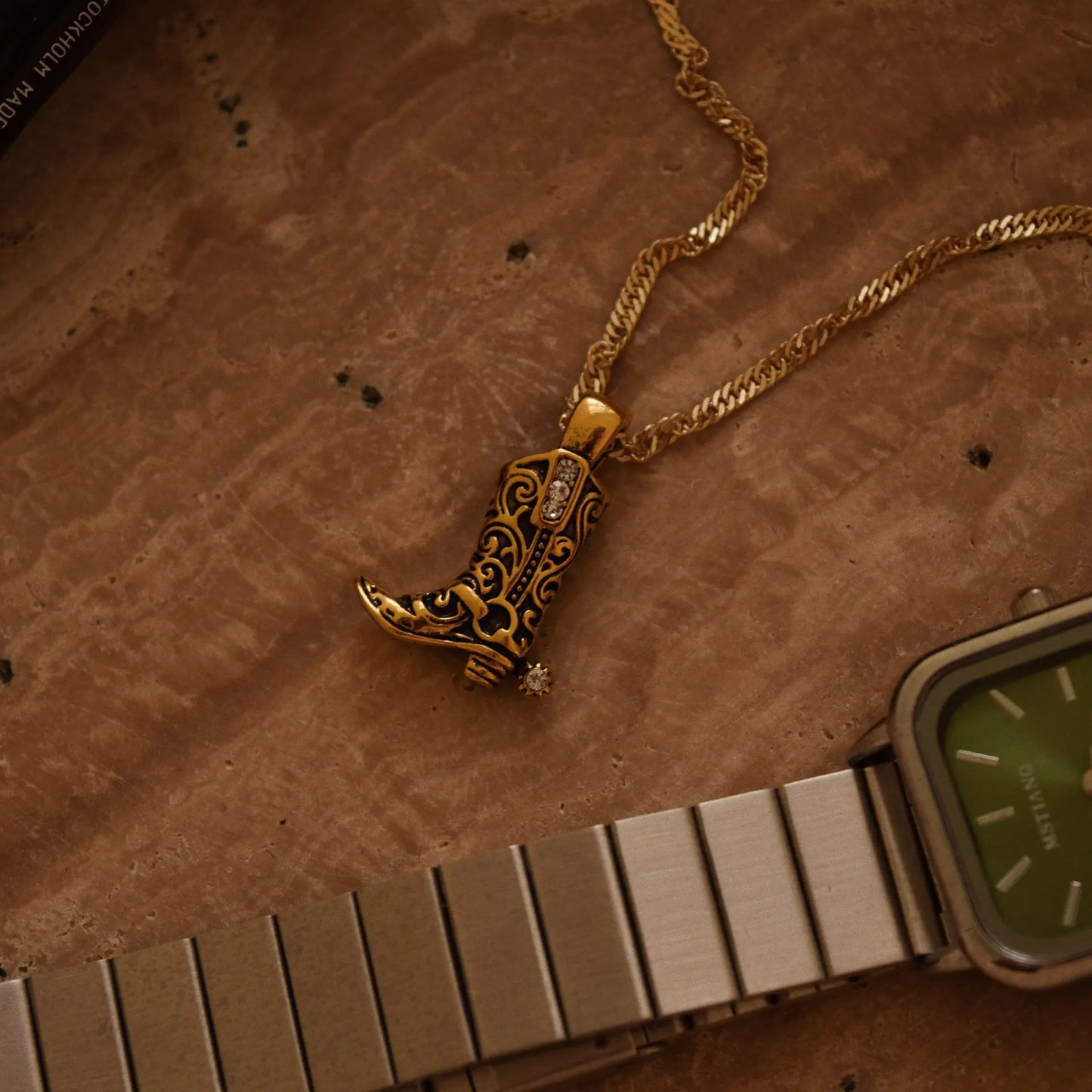 Vintage Gold Western Boot Necklace