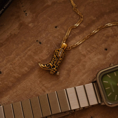 Vintage Gold Western Boot Necklace