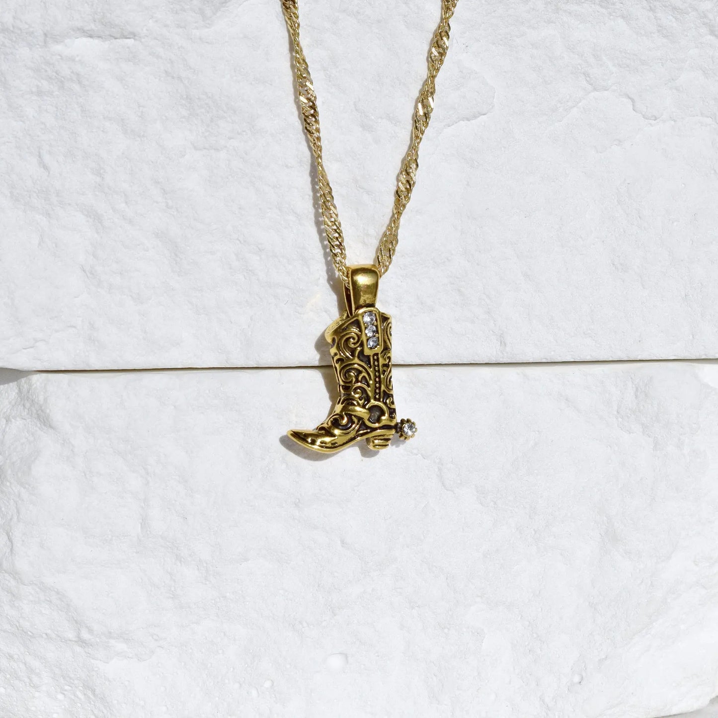 Vintage Gold Western Boot Necklace