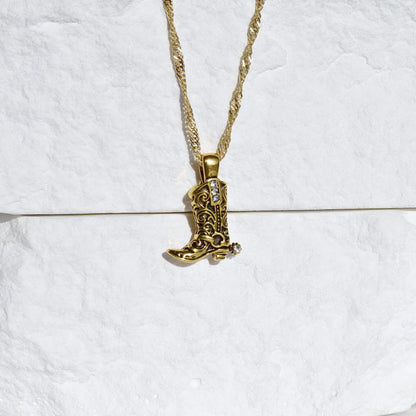 Vintage Gold Western Boot Necklace